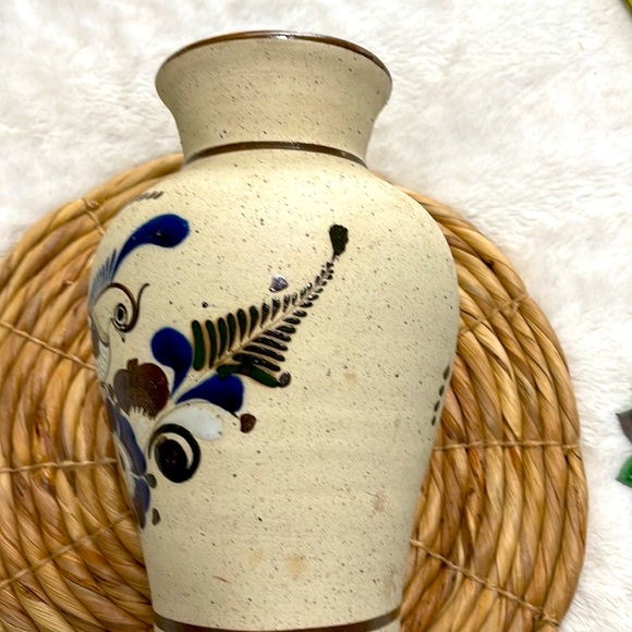 Vintage Tonala Large Pottery Vase Hand Painted Bird Mexico Flower - Picture 9 of 9